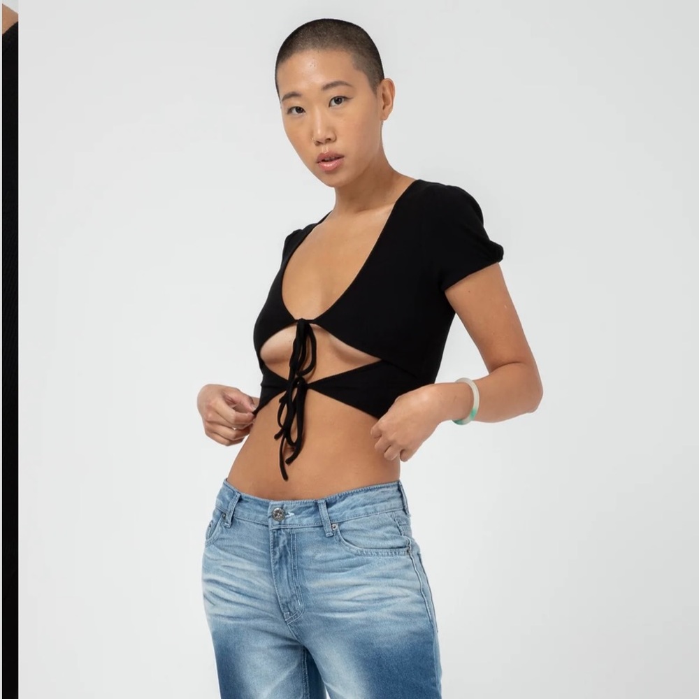 Euphoria style black lace-up cut out crop top - never worn